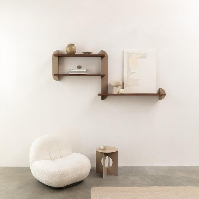Muurschappen beige en hout met poef - robuust amsterdam