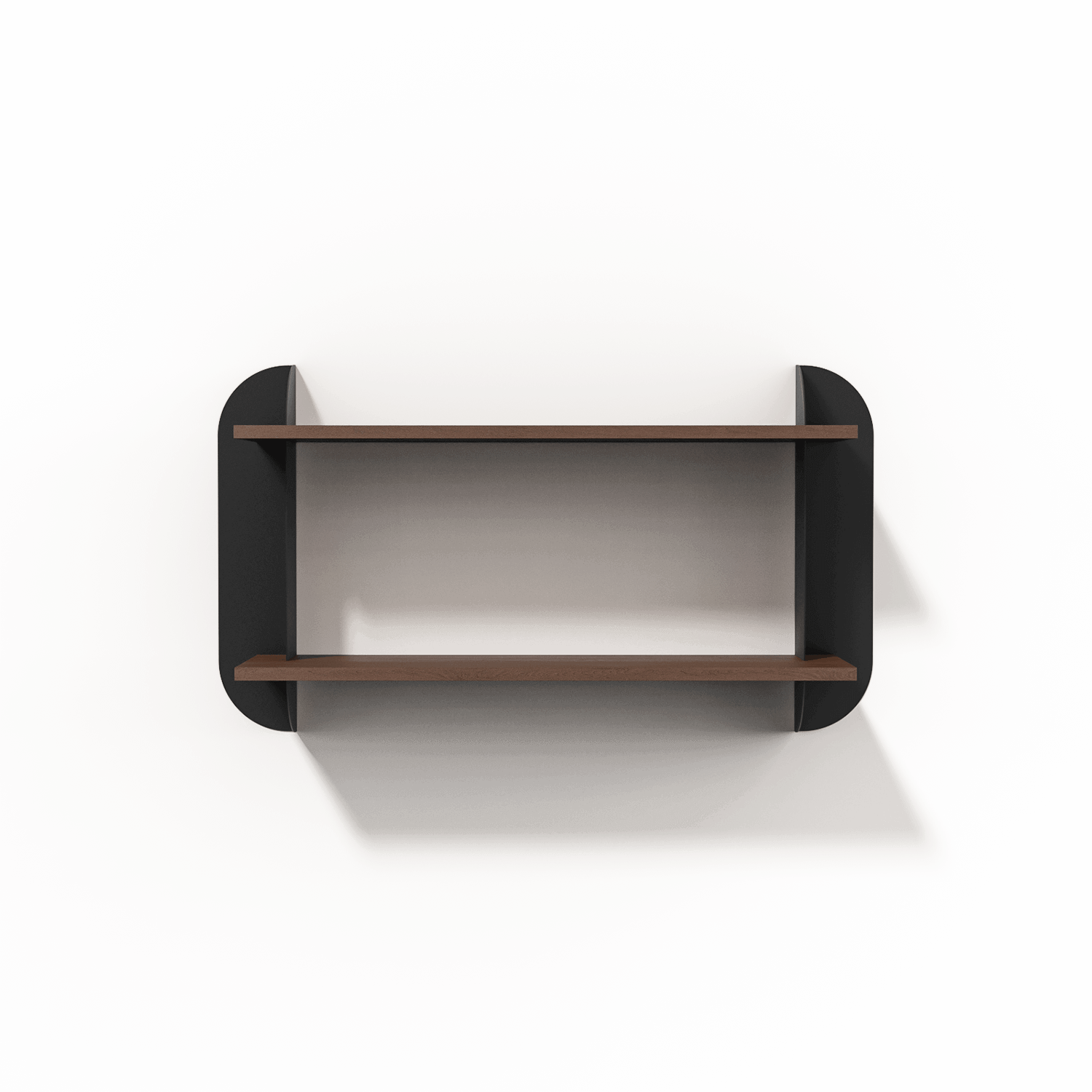render wandplank type 1 zwart staal en donker hout twee planken - robuust amsterdam